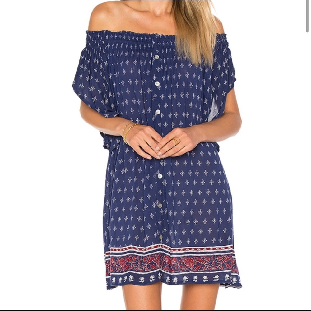 NWT Faithfull Deia Mini Off Shoulder Dress Blue XS